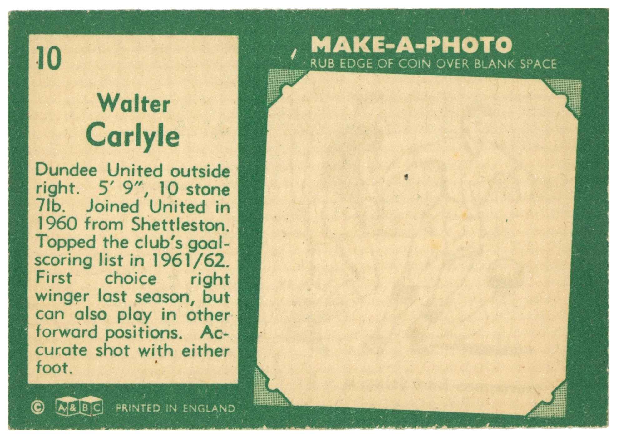 A&BC - Walter Carlyle (Dundee United) - 'Footballers (1963 Scottish)' - (1963) A&BC - Walter Carlyle (Dundee United) - 'Footballers (1963 Scottish)' - (1963)