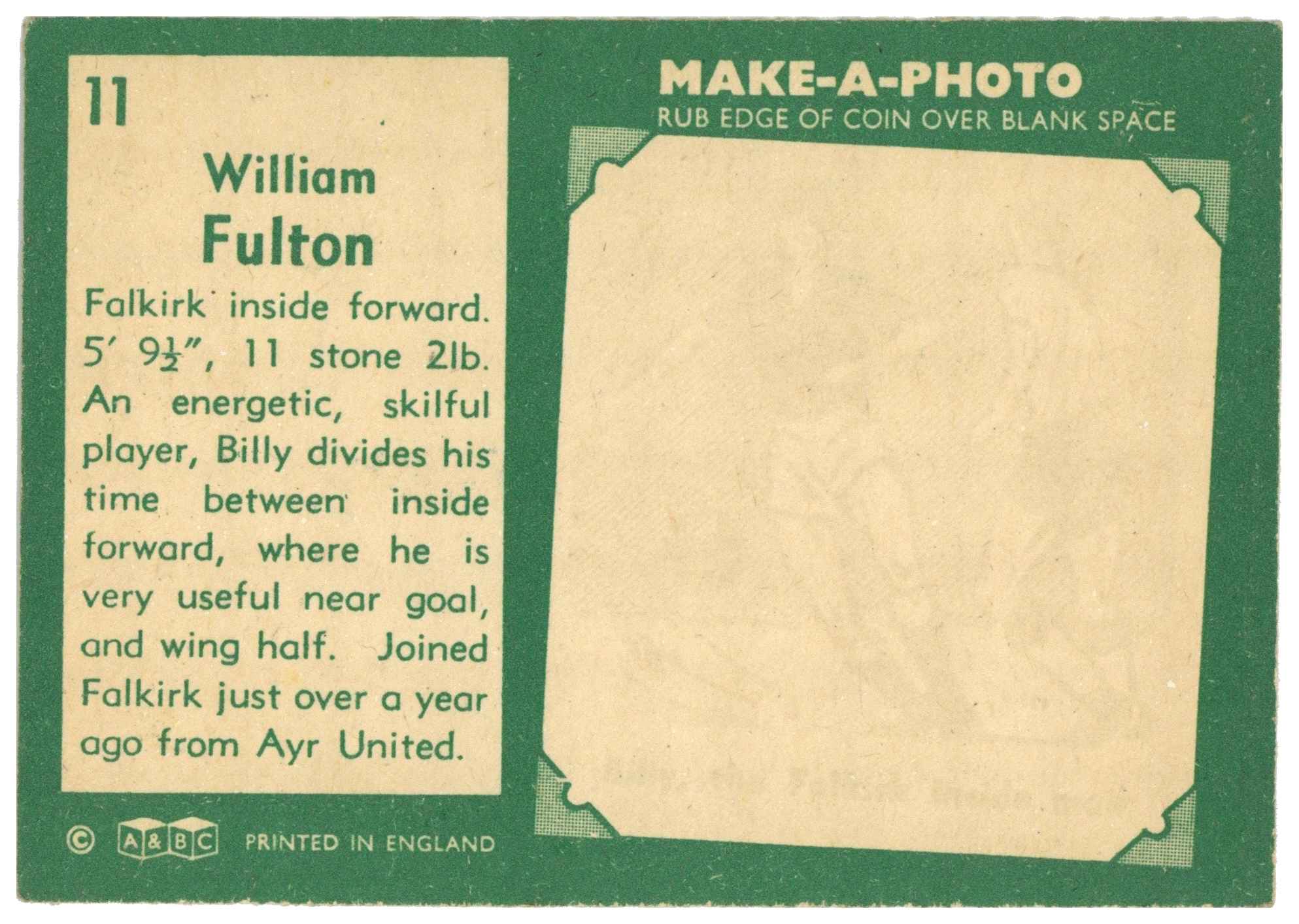 A&BC - William Fulton (Falkirk) - 'Footballers (1963 Scottish)' - (1963) A&BC - William Fulton (Falkirk) - 'Footballers (1963 Scottish)' - (1963)