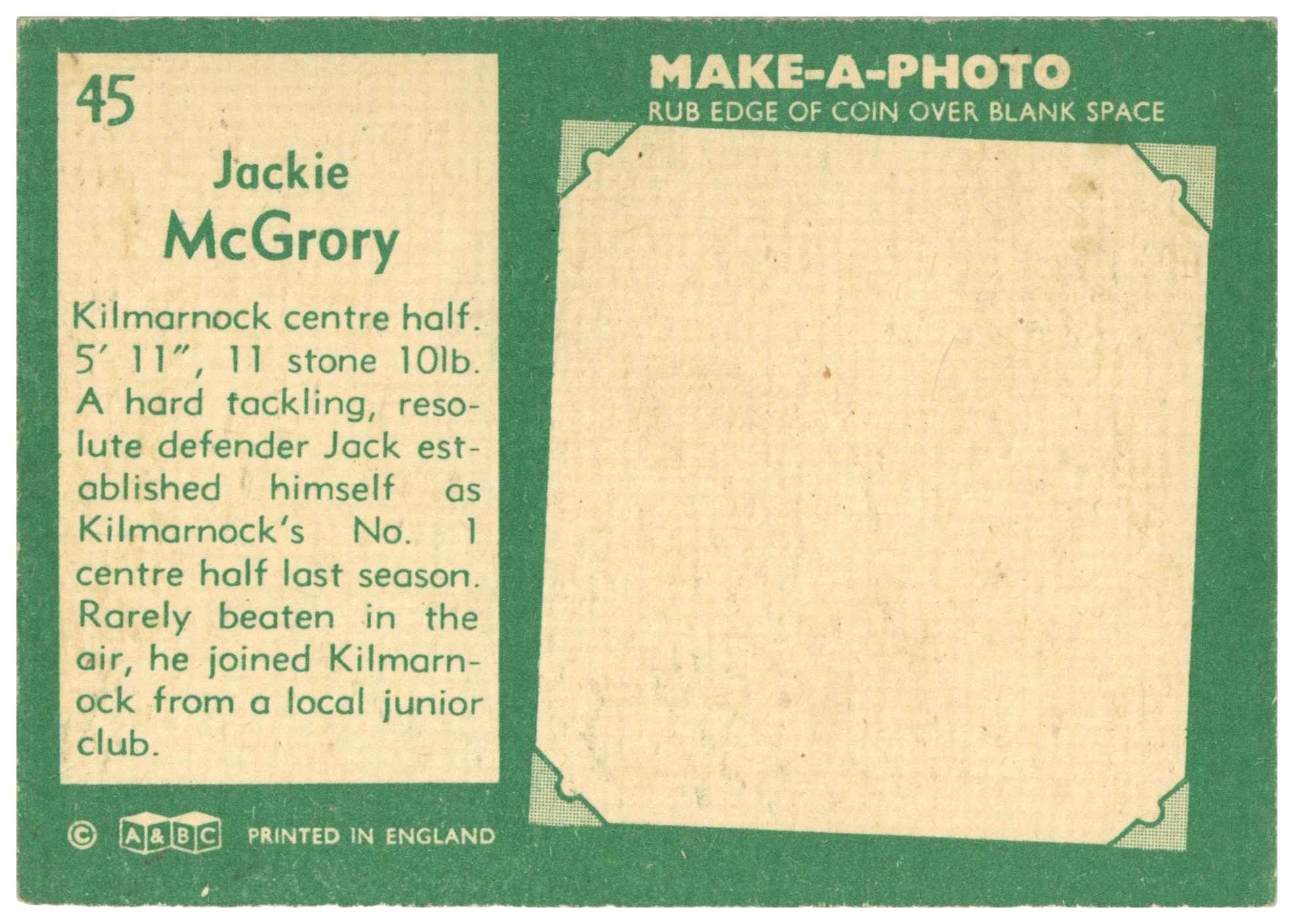 A&BC - Jackie McGrory (Kilmarnock) - 'Footballers (1963 Scottish)' - (1963) A&BC - Jackie McGrory (Kilmarnock) - 'Footballers (1963 Scottish)' - (1963)