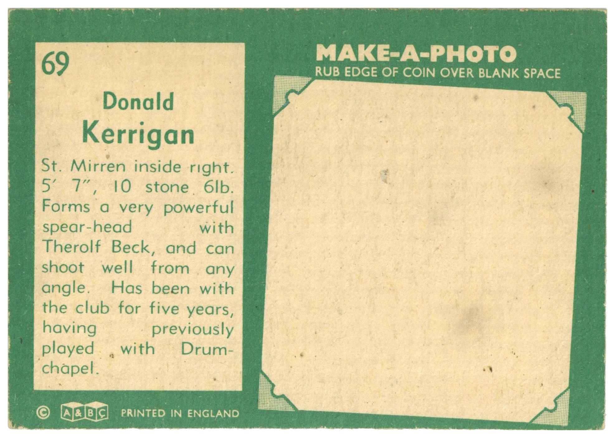 A&BC - Donald Kerrigan (St Mirren) - 'Footballers (1963 Scottish)' - (1963) A&BC - Donald Kerrigan (St Mirren) - 'Footballers (1963 Scottish)' - (1963)