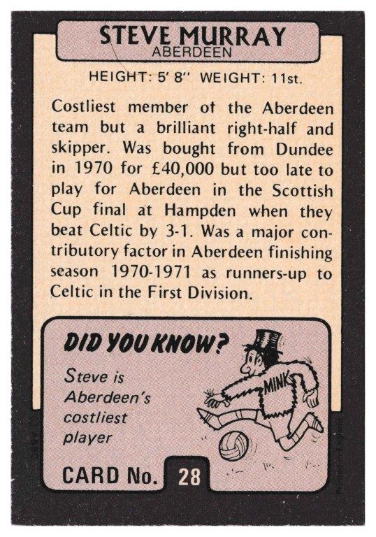 A&BC - 'Footballers (1971/72 - Scottish Series 1)' (1971) - Steve Murray (Aberdeen) A&BC - 'Footballers (1971/72 - Scottish Series 1)' (1971) - Steve Murray (Aberdeen)