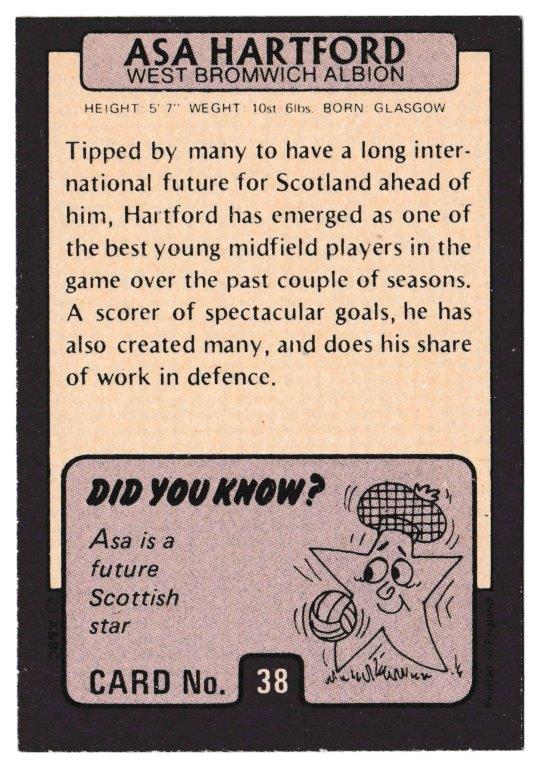 A&BC - 'Footballers (1971/72 - Scottish Series 1)' (1971) - Asa Hartford (West Bromwich Albion) A&BC - 'Footballers (1971/72 - Scottish Series 1)' (1971) - Asa Hartford (West Bromwich Albion)