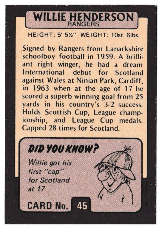 A&BC - 'Footballers (1971/72 - Scottish Series 1)' (1971) - Willie Henderson (Rangers) A&BC - 'Footballers (1971/72 - Scottish Series 1)' (1971) - Willie Henderson (Rangers)