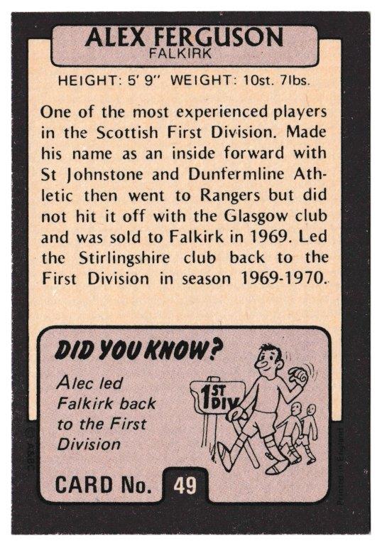 A&BC - 'Footballers (1971/72 - Scottish Series 1)' (1971) - Alex Ferguson (Falkirk) A&BC - 'Footballers (1971/72 - Scottish Series 1)' (1971) - Alex Ferguson (Falkirk)