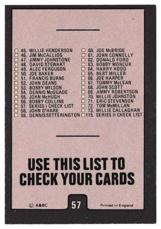A&BC - 'Footballers (1971/72 - Scottish Series 1)' (1971) - Checklist - Series 1 A&BC - 'Footballers (1971/72 - Scottish Series 1)' (1971) - Checklist - Series 1
