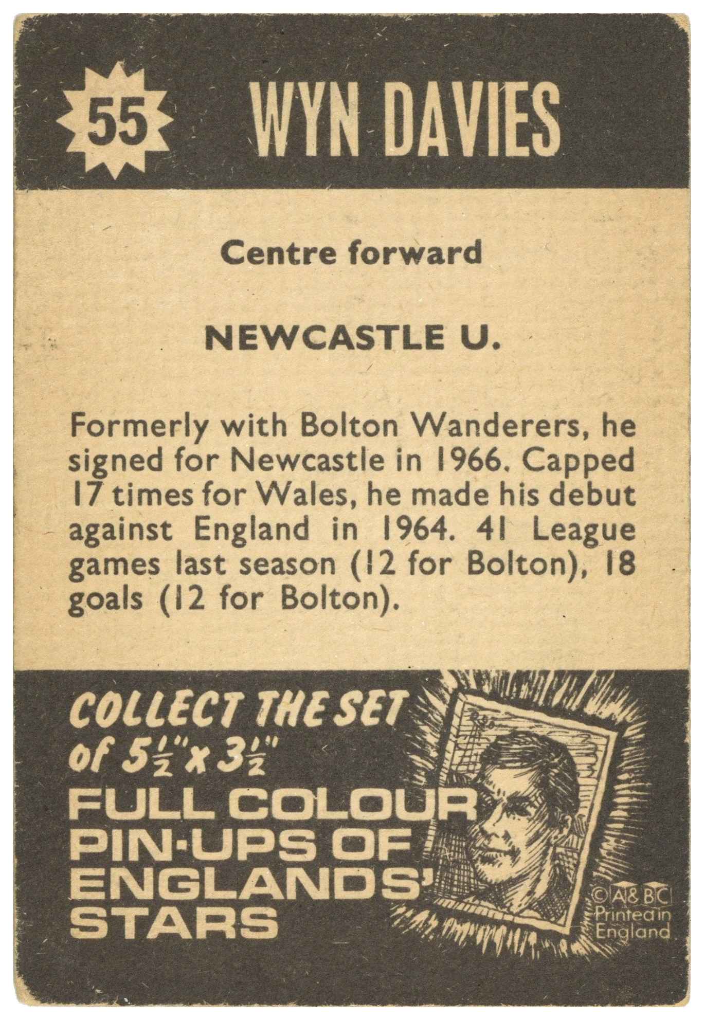 A&BC - 'Football Star Players' (1967) - Wyn Davies (Newcastle United) A&BC - 'Football Star Players' (1967) - Wyn Davies (Newcastle United)