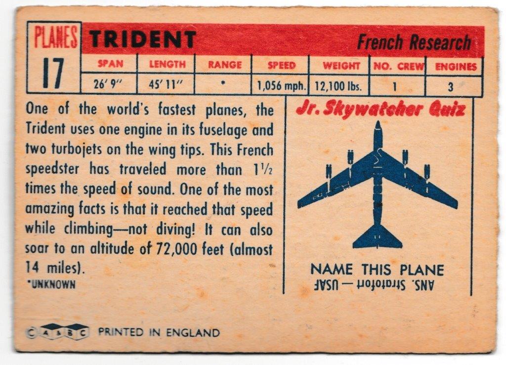 A&BC - 'Planes (B)' (1958) - Card #17 - Trident A&BC - 'Planes (B)' (1958) - Card #17 - Trident