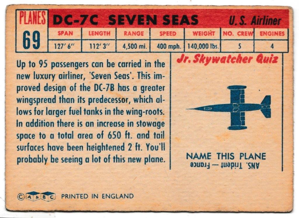 A&BC - 'Planes (B)' (1958) - Card #69 - DC-7C Seven Seas A&BC - 'Planes (B)' (1958) - Card #69 - DC-7C Seven Seas