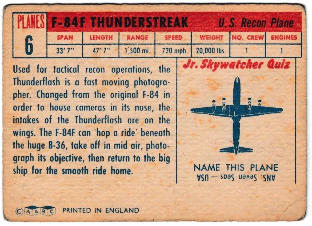 A&BC - 'Planes (B)' (1958) - Card #6 - F-84F Thunderstreak A&BC - 'Planes (B)' (1958) - Card #6 - F-84F Thunderstreak