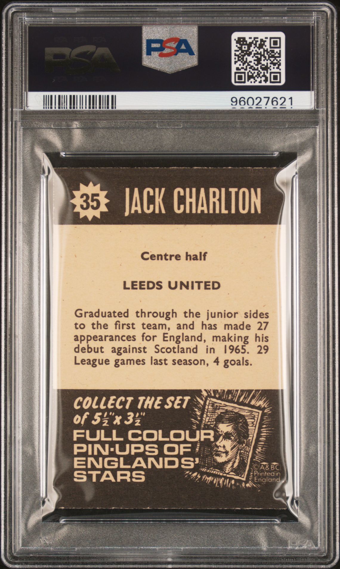 A&BC - 'Football Star Players' (1967) - Jackie Charlton (Leeds United) **PSA6** A&BC - 'Football Star Players' (1967) - Jackie Charlton (Leeds United) **PSA6**