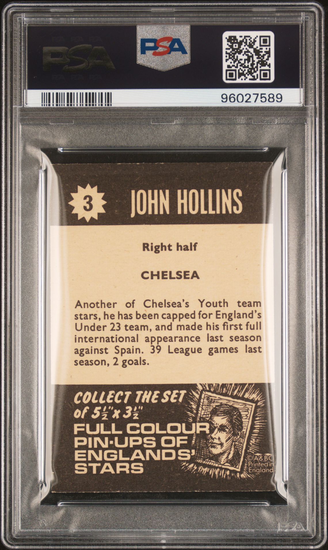 A&BC - 'Football Star Players' (1967) - John Hollins (Chelsea) **PSA7** A&BC - 'Football Star Players' (1967) - John Hollins (Chelsea) **PSA7**