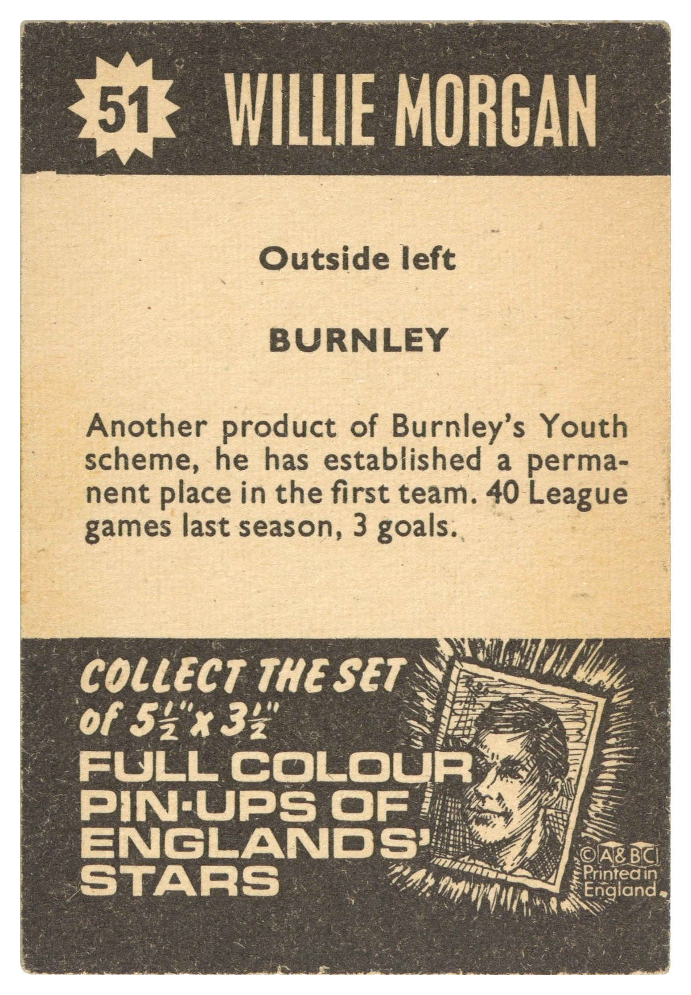 A&BC - 'Football Star Players' (1967) - Willie Morgan (Burnley) A&BC - 'Football Star Players' (1967) - Willie Morgan (Burnley)