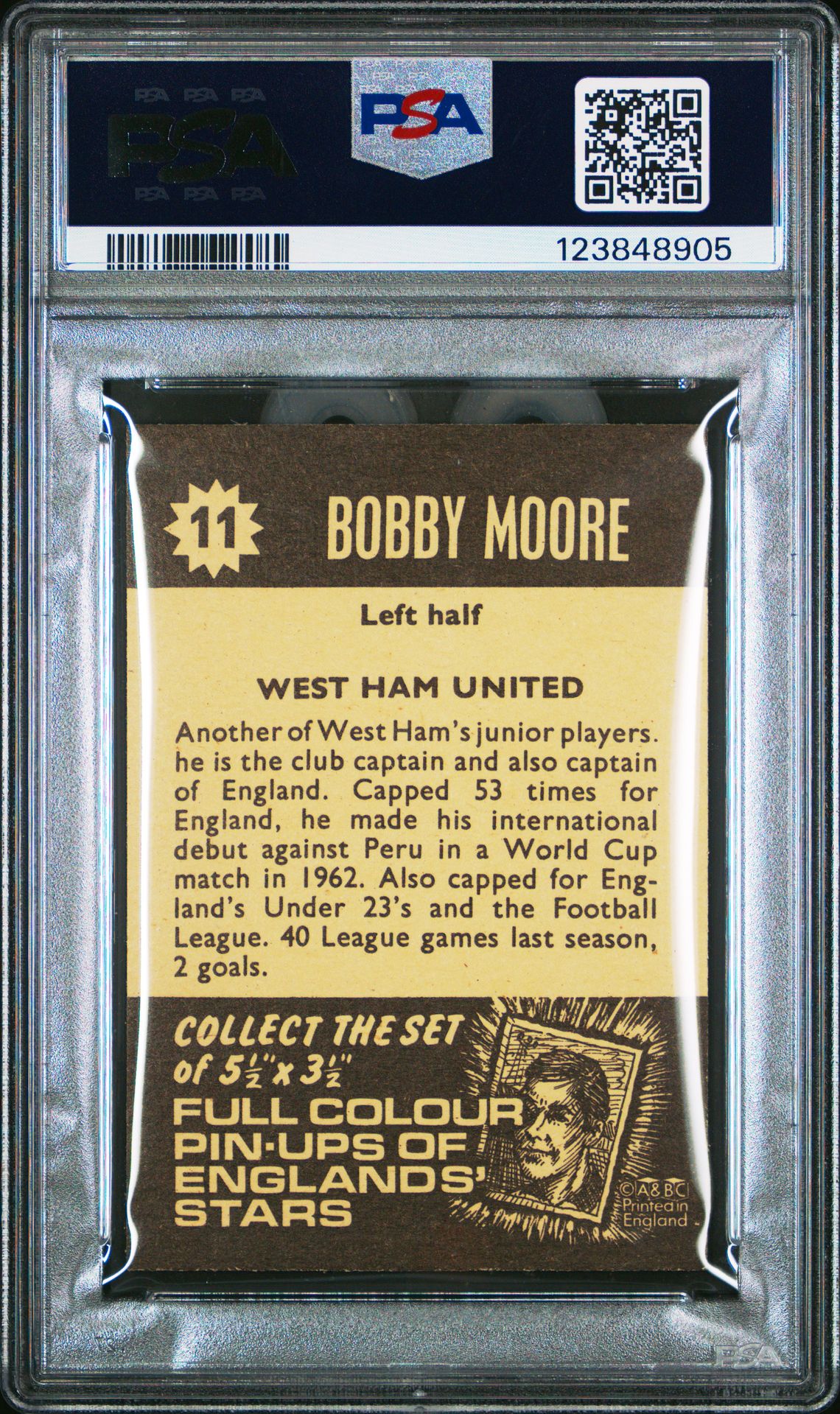 A&BC - 'Football Star Players' (1967) - Bobby Moore (West Ham United) **PSA8** A&BC - 'Football Star Players' (1967) - Bobby Moore (West Ham United) **PSA8**