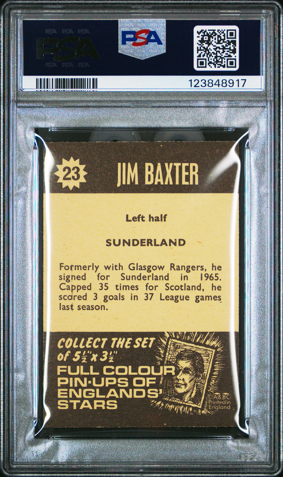 A&BC - 'Football Star Players' (1967) - Jim Baxter (Sunderland) **PSA8** A&BC - 'Football Star Players' (1967) - Jim Baxter (Sunderland) **PSA8**