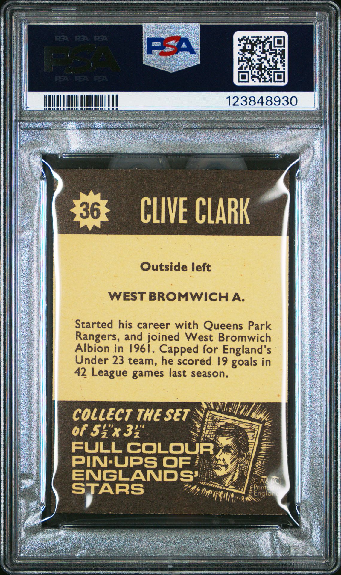 A&BC - 'Football Star Players' (1967) - Clive Clark (West Bromwich Albion) **PSA8** A&BC - 'Football Star Players' (1967) - Clive Clark (West Bromwich Albion) **PSA8**