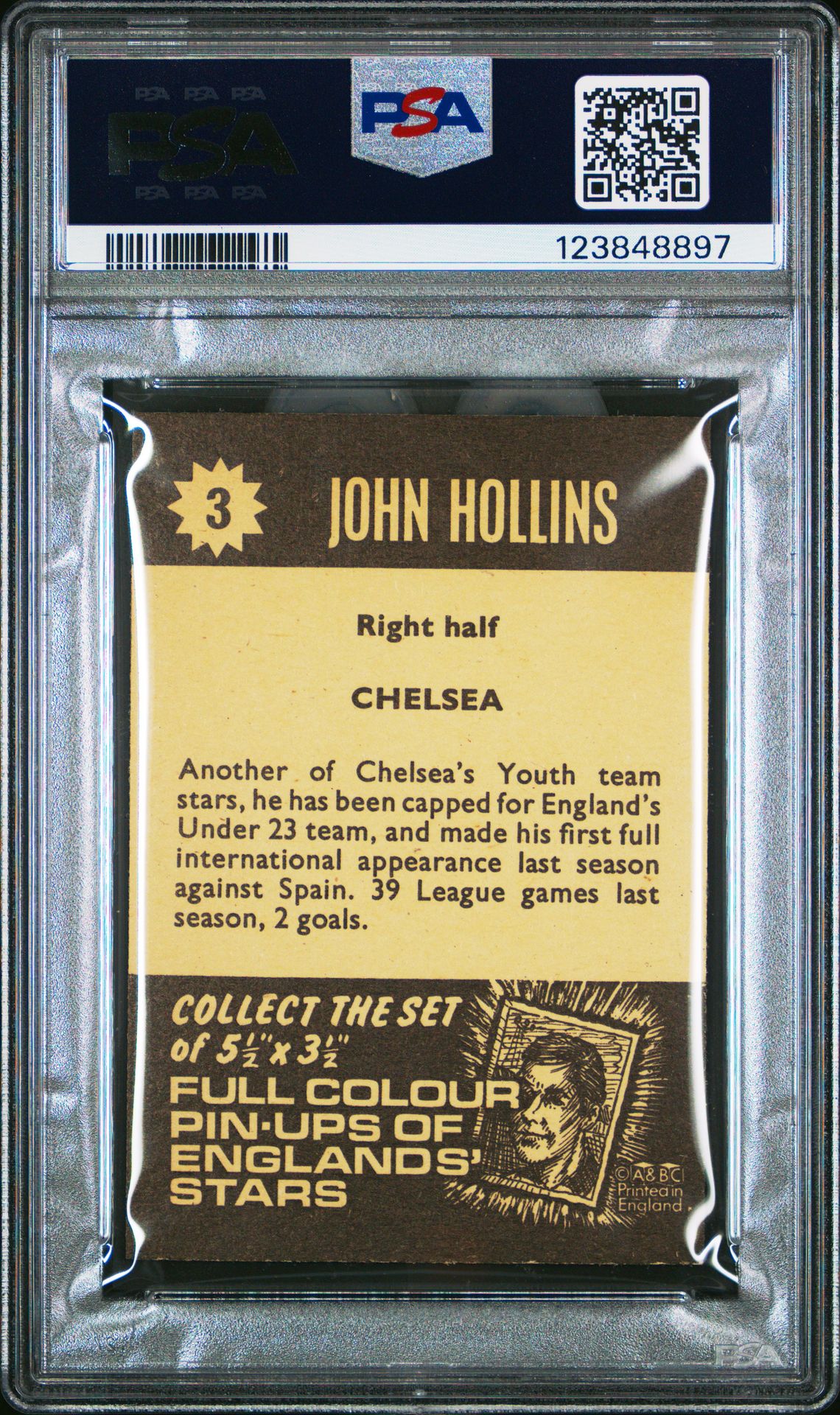A&BC - 'Football Star Players' (1967) - John Hollins (Chelsea) **PSA8** A&BC - 'Football Star Players' (1967) - John Hollins (Chelsea) **PSA8**