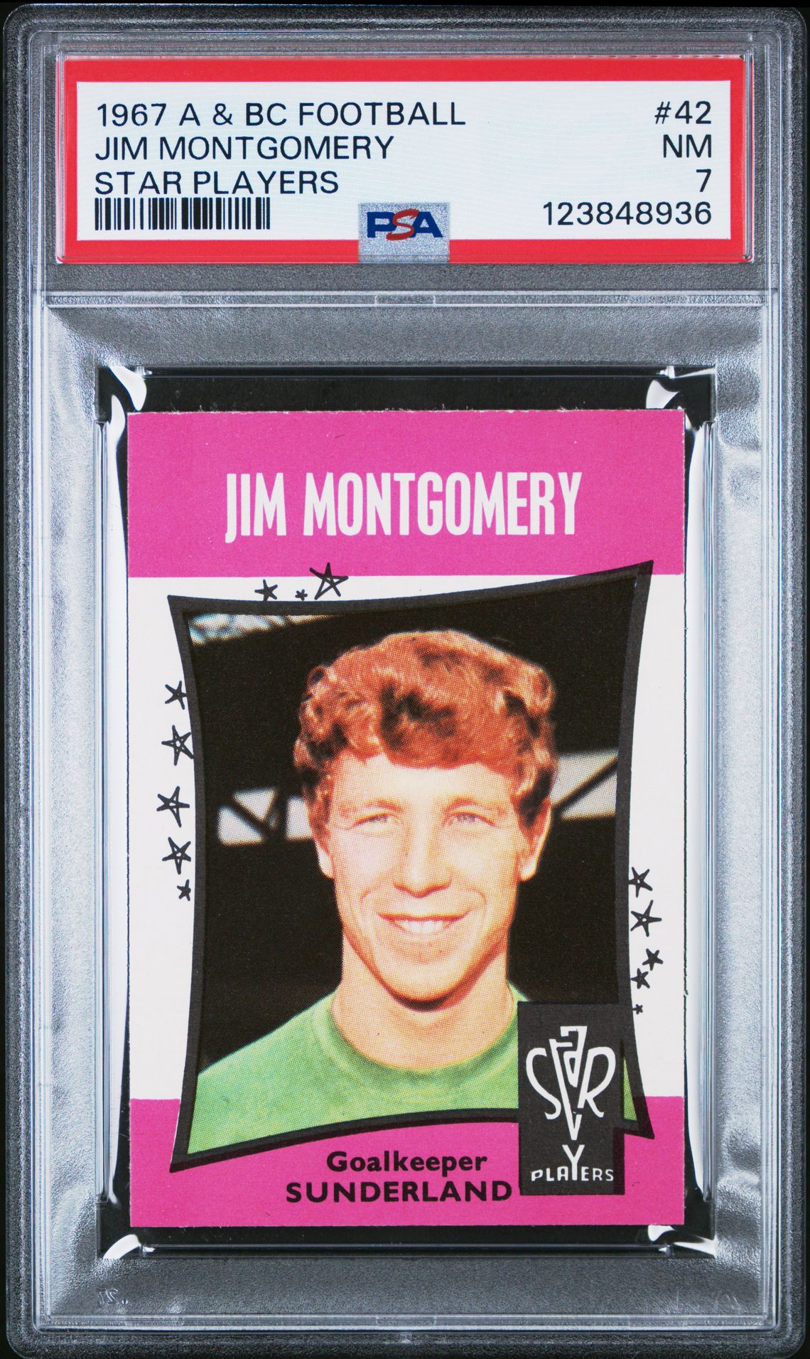 A&BC - 'Football Star Players' (1967) - Jim Montgomery (Sunderland) **PSA7** A&BC - 'Football Star Players' (1967) - Jim Montgomery (Sunderland) **PSA7**