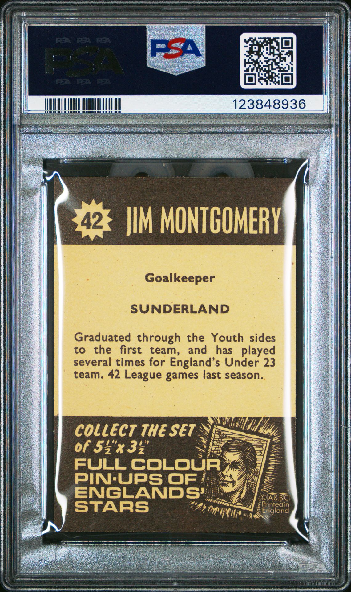 A&BC - 'Football Star Players' (1967) - Jim Montgomery (Sunderland) **PSA7** A&BC - 'Football Star Players' (1967) - Jim Montgomery (Sunderland) **PSA7**