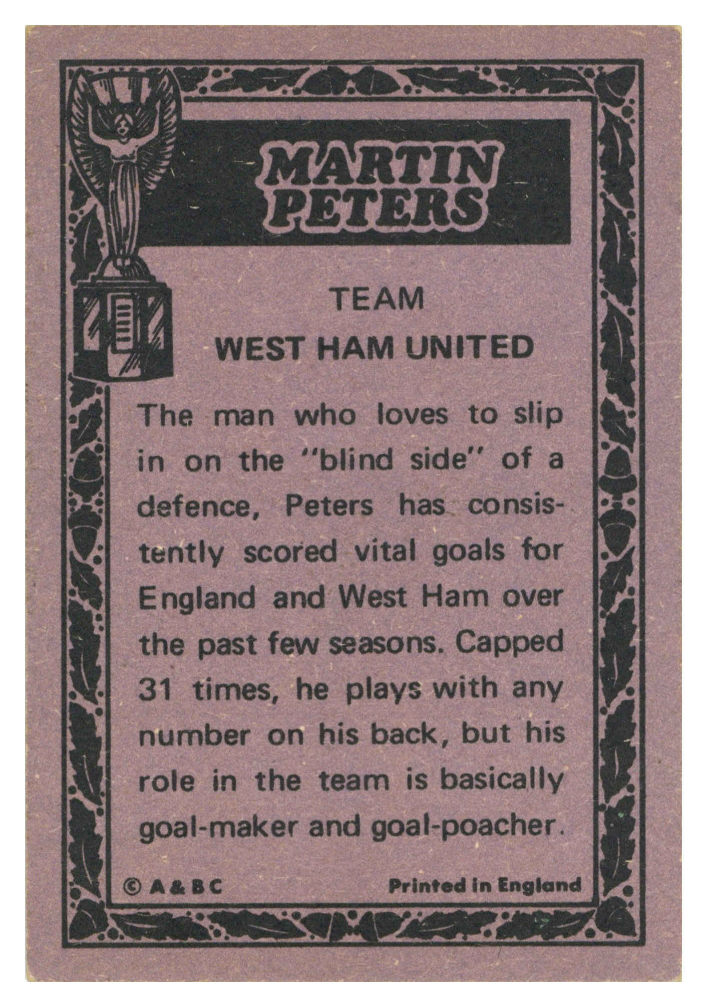 A&BC - 'World Cup Footballers' (1970) - Martin Peters (Tottenham Hotspur) A&BC - 'World Cup Footballers' (1970) - Martin Peters (Tottenham Hotspur)
