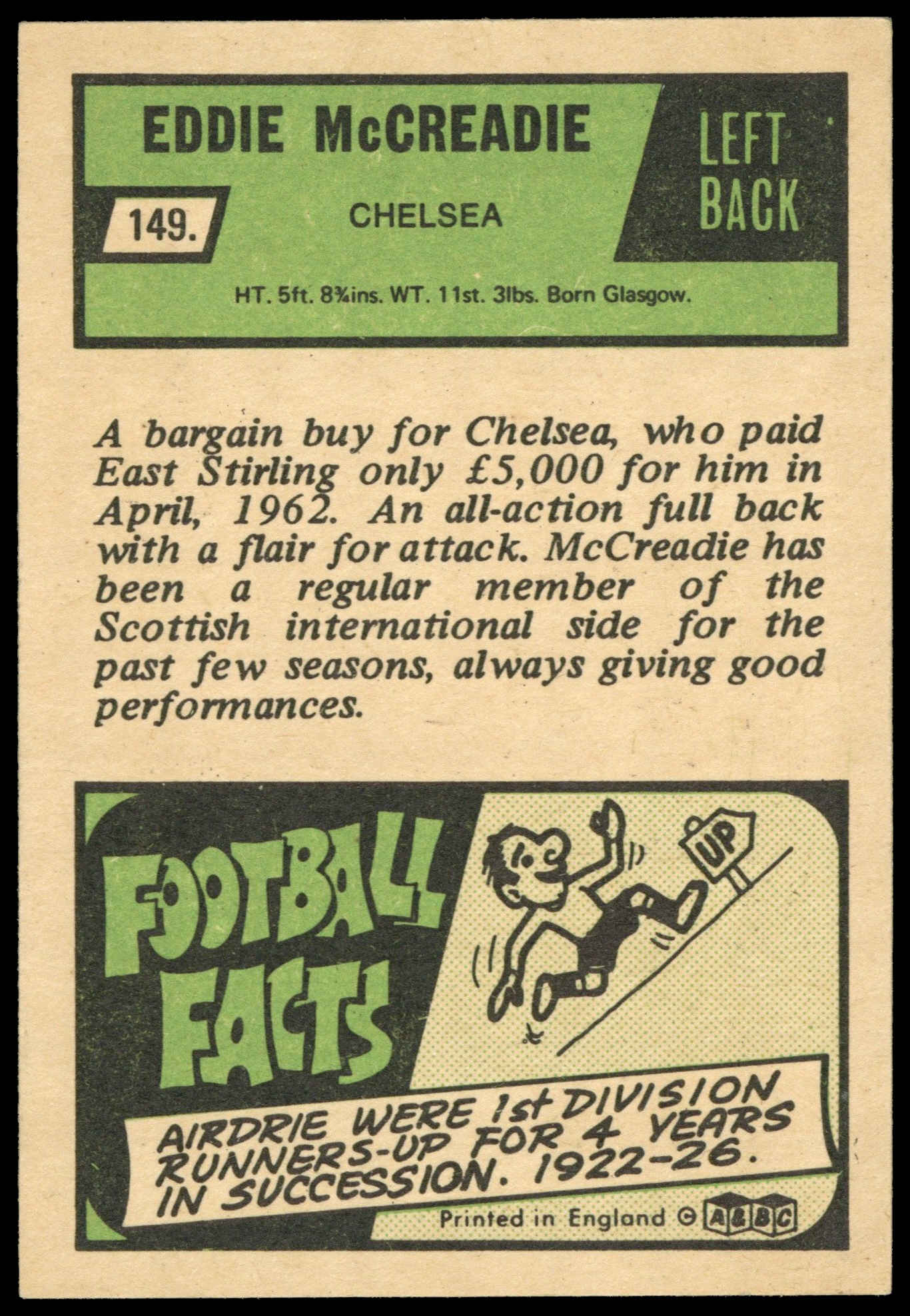 A&BC - 'Footballers (1969/70 - English Series 3)' (1969) - Eddie McCreadie (Chelsea) A&BC - 'Footballers (1969/70 - English Series 3)' (1969) - Eddie McCreadie (Chelsea)