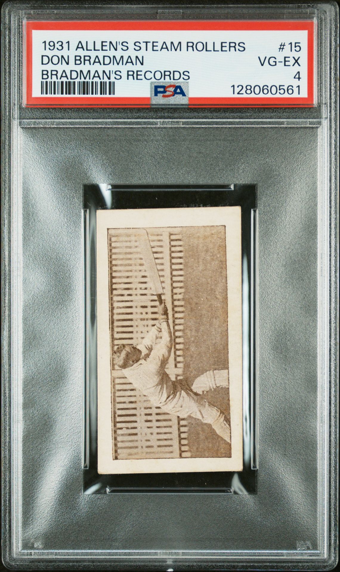Allen's - 'Bradmans Records S1' (1931) - Bare Head. Playing Forward. Card in Horizontal Format. **PSA4** Allen's - 'Bradmans Records S1' (1931) - Bare Head. Playing Forward. Card in Horizontal Format. **PSA4**