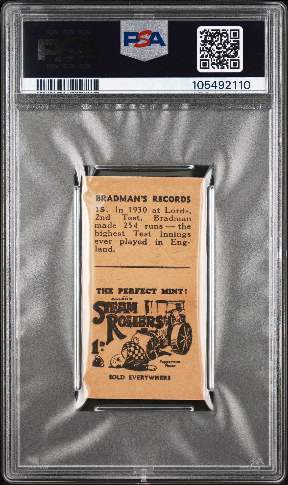 Allen's - 'Bradmans Records S1' (1931) - Bare Head. Playing Forward. Card in Horizontal Format. **PSA7** Allen's - 'Bradmans Records S1' (1931) - Bare Head. Playing Forward. Card in Horizontal Format. **PSA7**