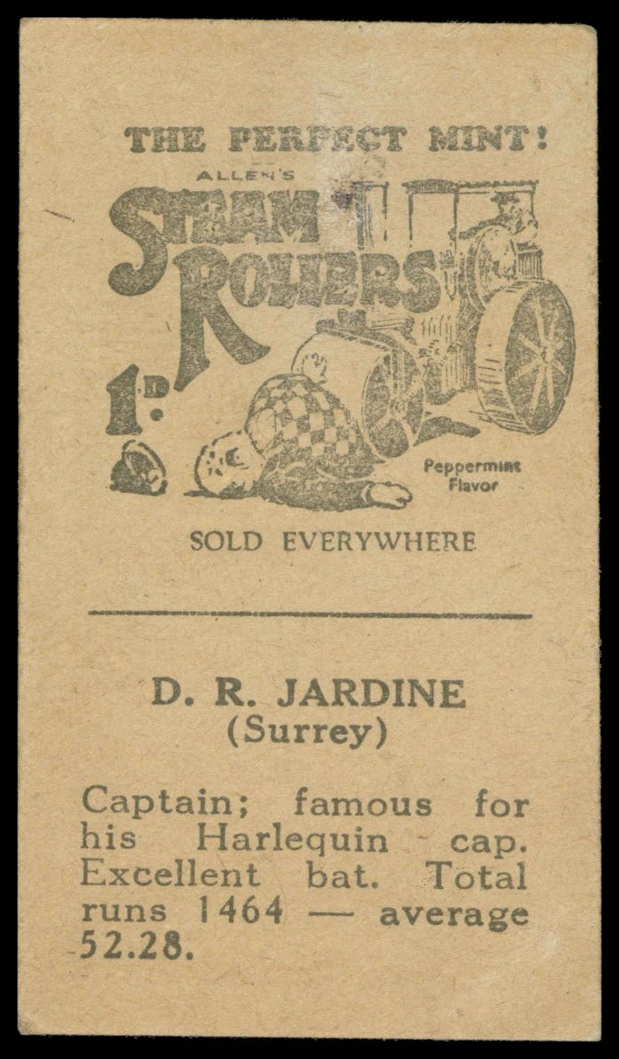 Allen's - D.R. Jardine - 'Cricketers (Steam Rollers 1932)' (1932) Allen's - D.R. Jardine - 'Cricketers (Steam Rollers 1932)' (1932)