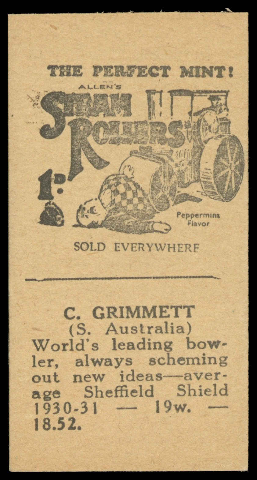 Allen's - C. Grimmett - 'Cricketers (Steam Rollers 1932)' (1932) Allen's - C. Grimmett - 'Cricketers (Steam Rollers 1932)' (1932)