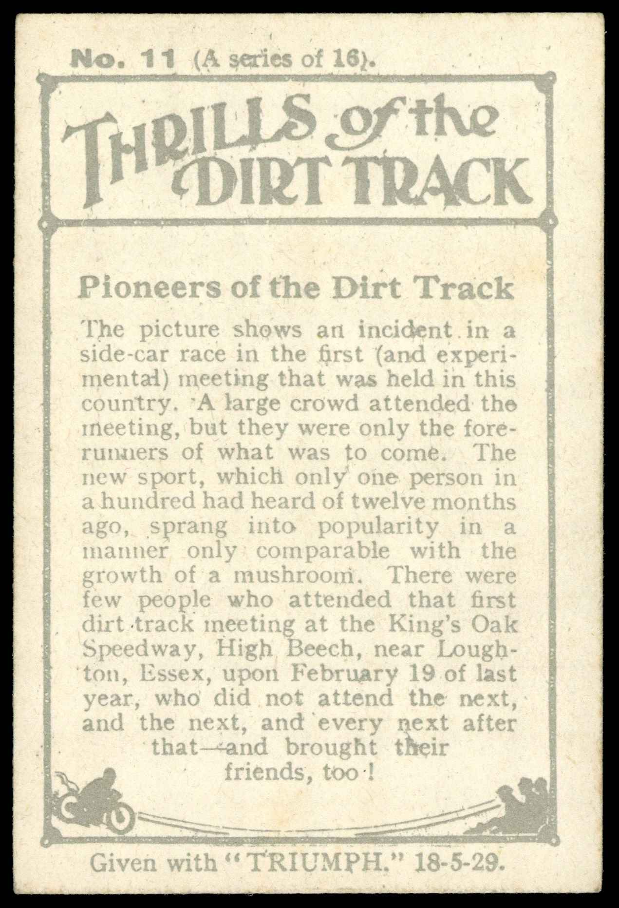 Amalgamated Press - 'Thrills of The Dirt Track' (1929) - Pioneers Of The Dirt Track Amalgamated Press - 'Thrills of The Dirt Track' (1929) - Pioneers Of The Dirt Track