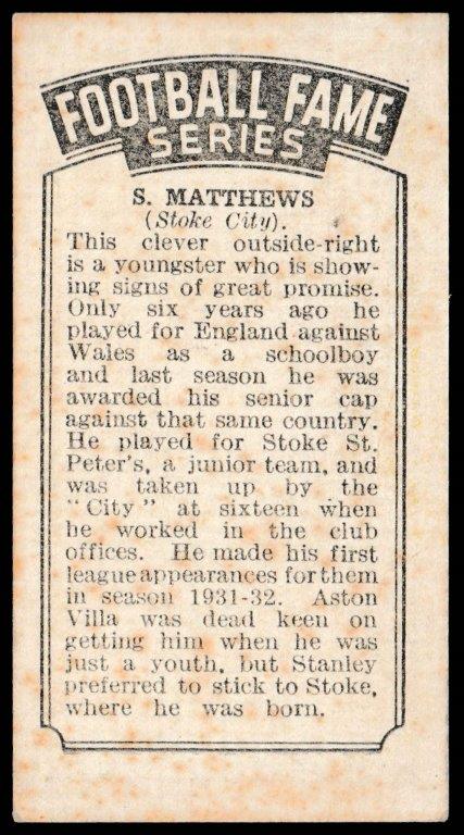 Amalgamated Press - 'Football Fame Series' (1936) - S. Matthews (Stoke City) Amalgamated Press - 'Football Fame Series' (1936) - S. Matthews (Stoke City)
