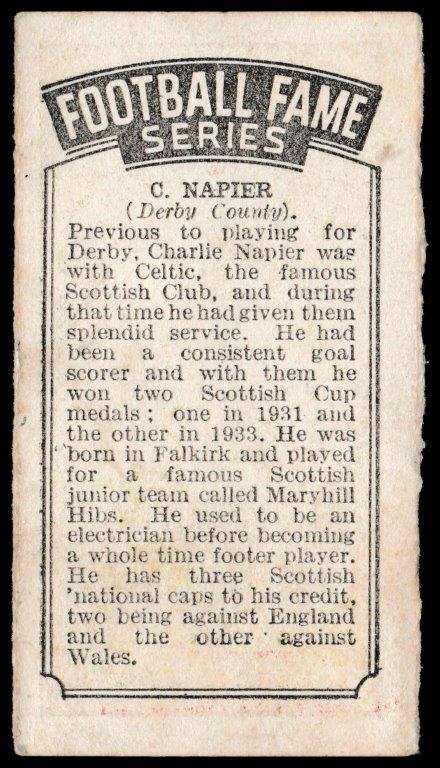 Amalgamated Press - 'Football Fame Series' (1936) - C. Napier (Derby County) Amalgamated Press - 'Football Fame Series' (1936) - C. Napier (Derby County)