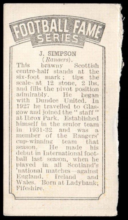 Amalgamated Press - 'Football Fame Series' (1936) - J. Simpson (Rangers) Amalgamated Press - 'Football Fame Series' (1936) - J. Simpson (Rangers)