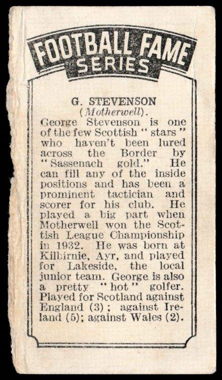 Amalgamated Press - 'Football Fame Series' (1936) - G. Stevenson (Motherwell) Amalgamated Press - 'Football Fame Series' (1936) - G. Stevenson (Motherwell)