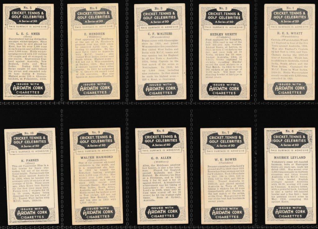 Ardath - 'Cricket Tennis & Golf Celebrities (Export)' (1935) - Complete Set Ardath - 'Cricket Tennis & Golf Celebrities (Export)' (1935) - Complete Set