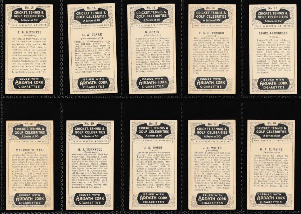 Ardath - 'Cricket Tennis & Golf Celebrities (Export)' (1935) - Complete Set Ardath - 'Cricket Tennis & Golf Celebrities (Export)' (1935) - Complete Set