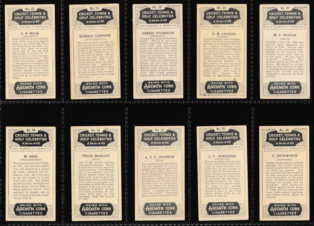 Ardath - 'Cricket Tennis & Golf Celebrities (Export)' (1935) - Complete Set Ardath - 'Cricket Tennis & Golf Celebrities (Export)' (1935) - Complete Set