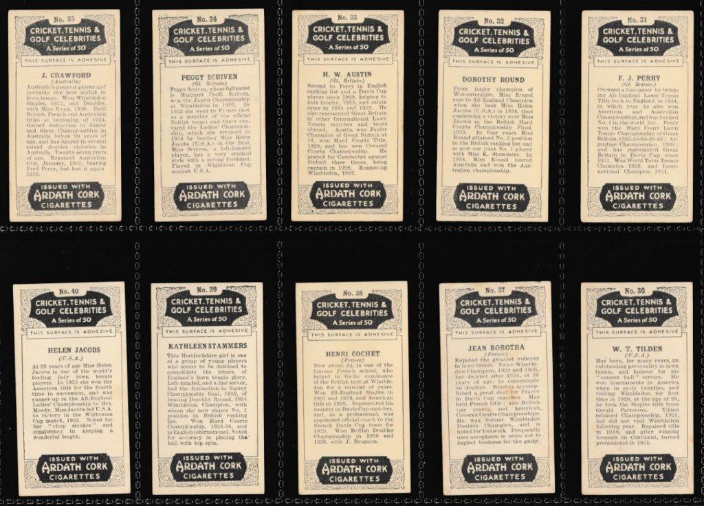 Ardath - 'Cricket Tennis & Golf Celebrities (Export)' (1935) - Complete Set Ardath - 'Cricket Tennis & Golf Celebrities (Export)' (1935) - Complete Set