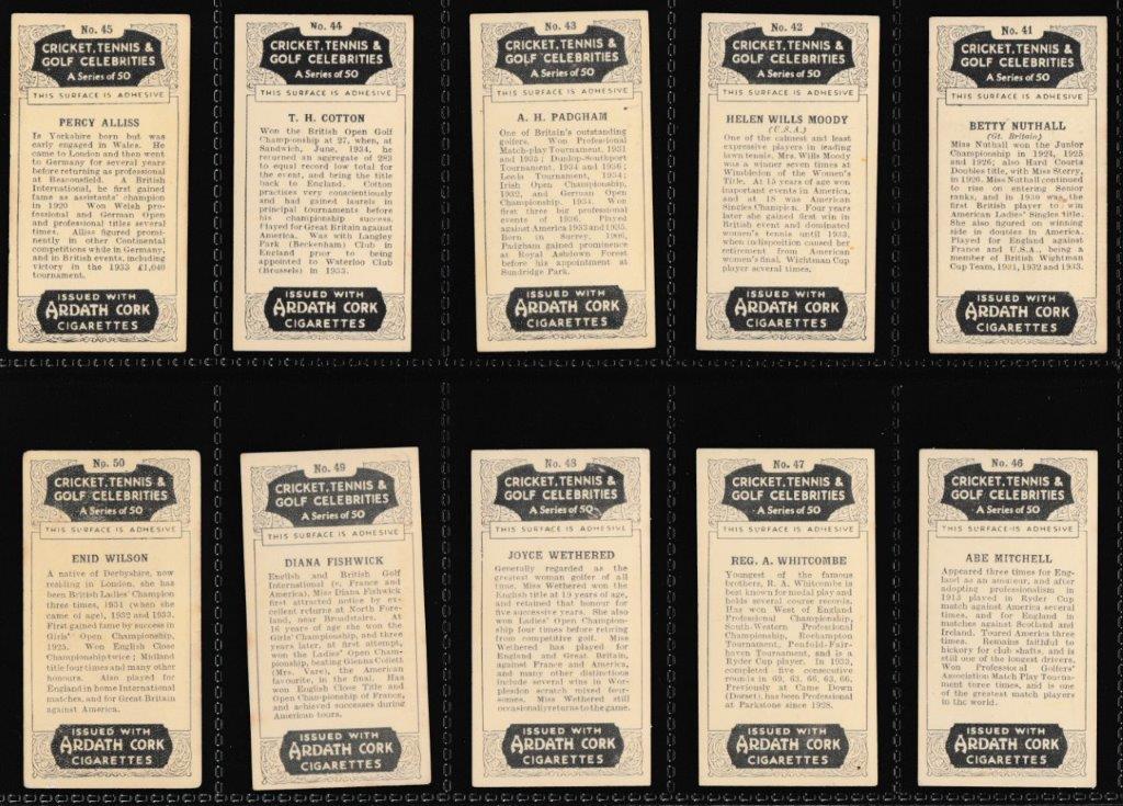 Ardath - 'Cricket Tennis & Golf Celebrities (Export)' (1935) - Complete Set Ardath - 'Cricket Tennis & Golf Celebrities (Export)' (1935) - Complete Set