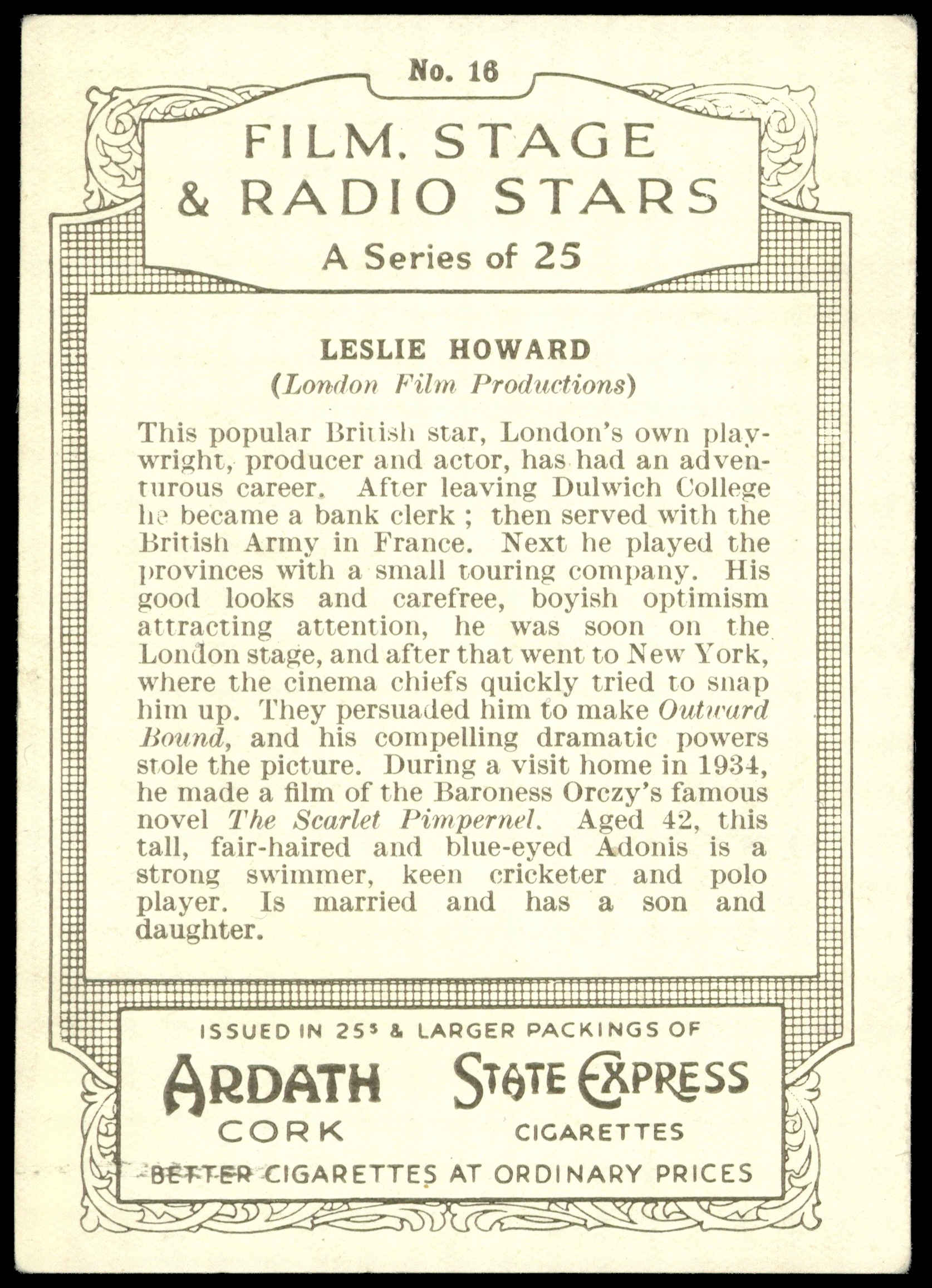 Ardath - 'Film Stage & Radio Stars (L)' - Leslie Howard (1935) Ardath - 'Film Stage & Radio Stars (L)' - Leslie Howard (1935)