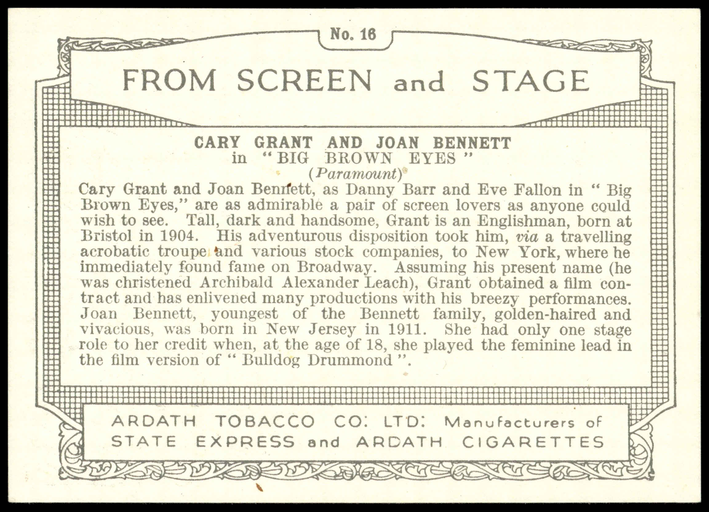 Ardath - 'From Screen & Stage' - Cary Grant & Joan Bennett (1936) Ardath - 'From Screen & Stage' - Cary Grant & Joan Bennett (1936)