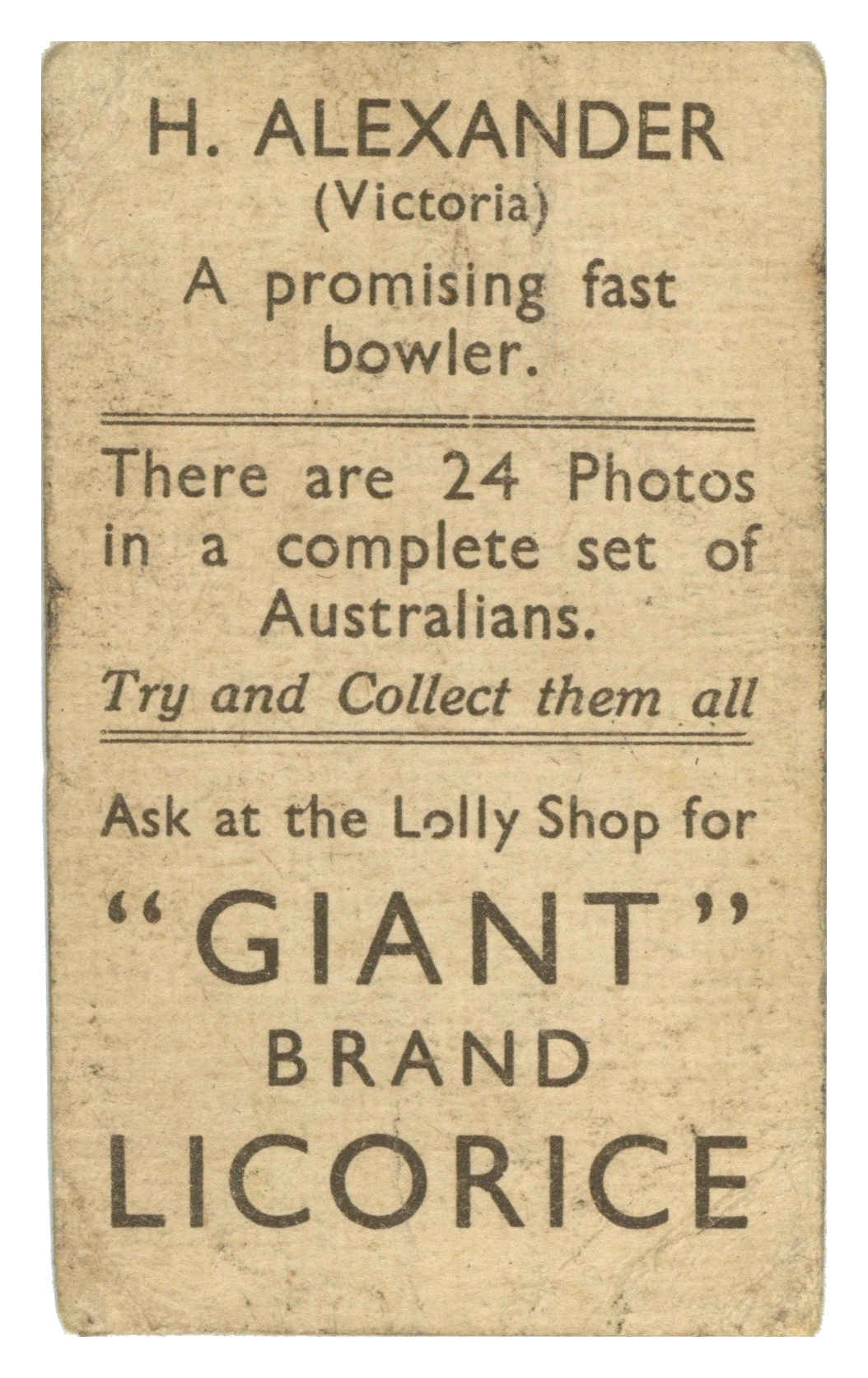 Australian Licorice - 'Australian Cricketers (1931)' (1931) - H. Alexander Australian Licorice - 'Australian Cricketers (1931)' (1931) - H. Alexander