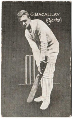 Australian Licorice - 'English Cricketers (Blue Back)' (1928) - G. MaCauley (Yorkshire) Australian Licorice - 'English Cricketers (Blue Back)' (1928) - G. MaCauley (Yorkshire)