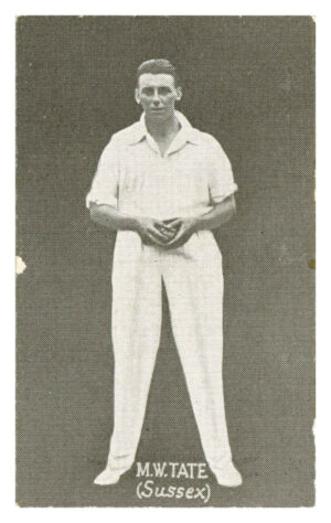 Australian Licorice - 'English Cricketers (Blue Back)' (1928) - M.W. Tate (Sussex) Australian Licorice - 'English Cricketers (Blue Back)' (1928) - M.W. Tate (Sussex)