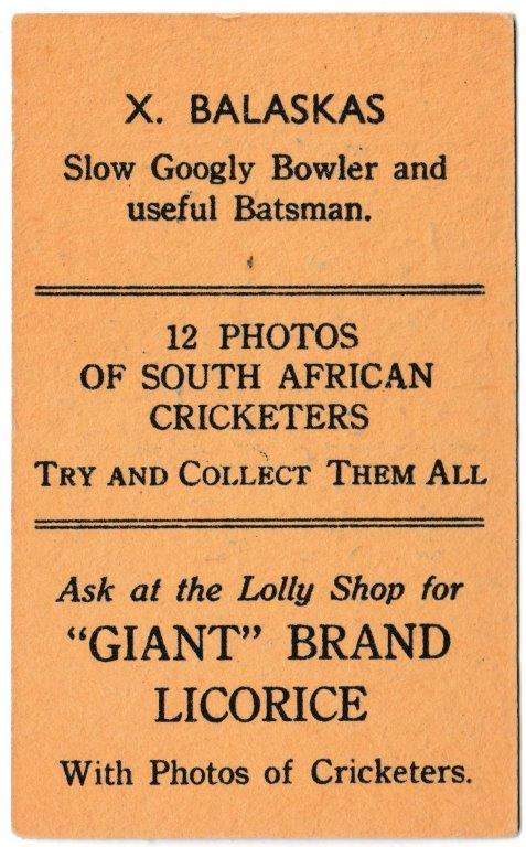 Australian Licorice - 'South African Cricketers' (1931) - X. Balaskas Australian Licorice - 'South African Cricketers' (1931) - X. Balaskas