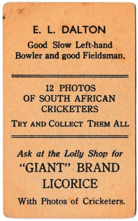 Australian Licorice - 'South African Cricketers' (1931) - E.L. Dalton Australian Licorice - 'South African Cricketers' (1931) - E.L. Dalton
