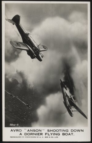 Valentine's - 'Avro Anson Shooting Down a Dornier Flying Boat' () - Unused Aviation Postcard