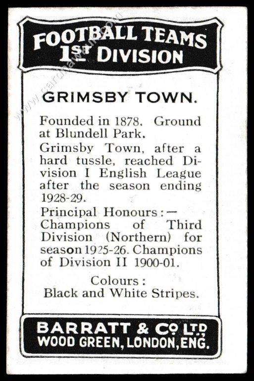 Barratt - 'Football Teams 1st Division' (c1930) - Grimsby Town - Priestley/Prior/Wilson/Read Barratt - 'Football Teams 1st Division' (c1930) - Grimsby Town - Priestley/Prior/Wilson/Read