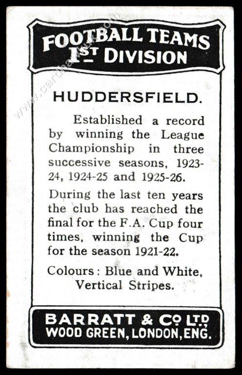 Barratt - 'Football Teams 1st Division' (c1930) - Huddersfield Town - Wilson/Davies/Kelly/Raw Barratt - 'Football Teams 1st Division' (c1930) - Huddersfield Town - Wilson/Davies/Kelly/Raw