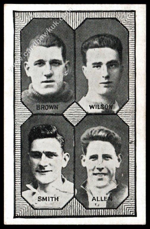 Barratt - 'Football Teams 1st Division' (c1930) - Sheffield Weds - Brown/Wilson/Smith/Allen Barratt - 'Football Teams 1st Division' (c1930) - Sheffield Weds - Brown/Wilson/Smith/Allen