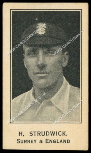 Barratt - 'Cricketers Footballers & Teams' (1925) - H. Strudwick (Surrey & England) Barratt - 'Cricketers Footballers & Teams' (1925) - H. Strudwick (Surrey & England)